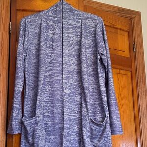 Open Front Longline Cardigan in Heathered Blue